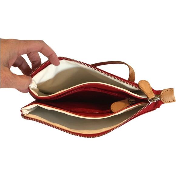 Red Leather Crossbody Bag, Moscardini Firenze, Zip Top - Picture 2 of 5